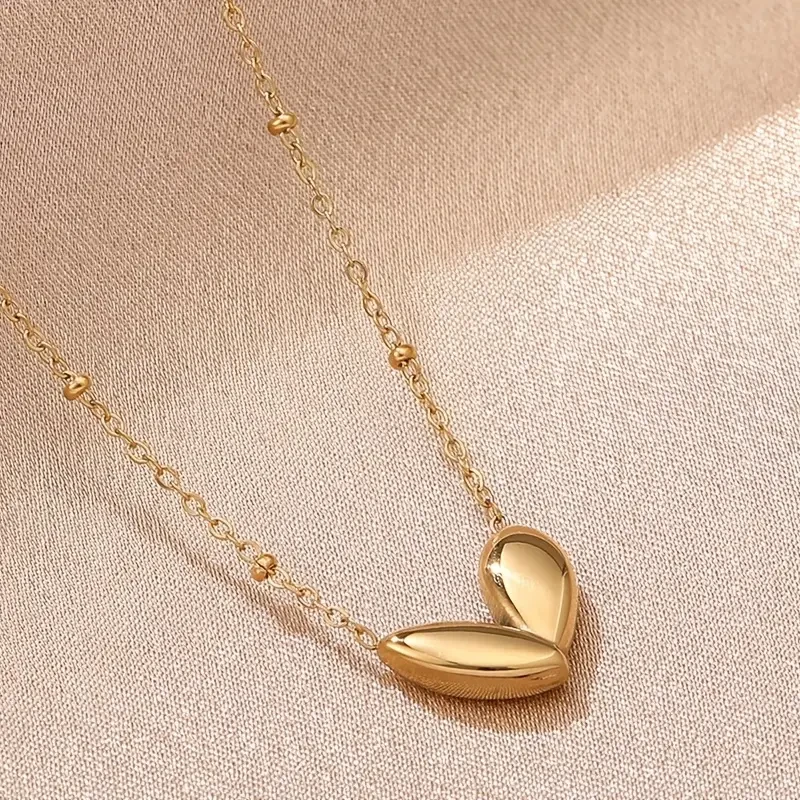 Golden Stainless Steel Heartbeat Pendant Necklace